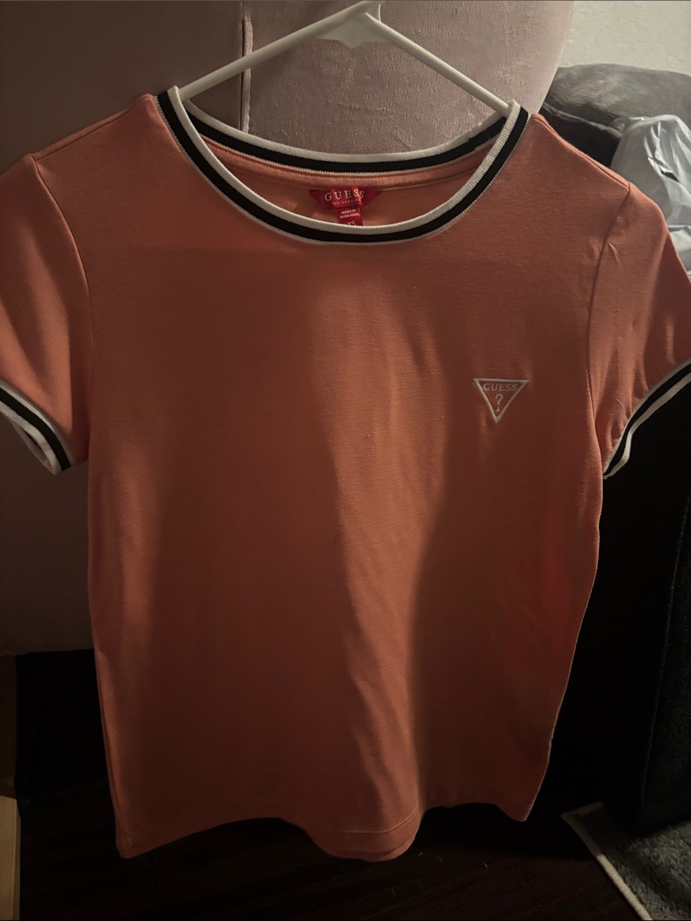 GUESS Coral Short Sleeve Tee with Black & White Trim